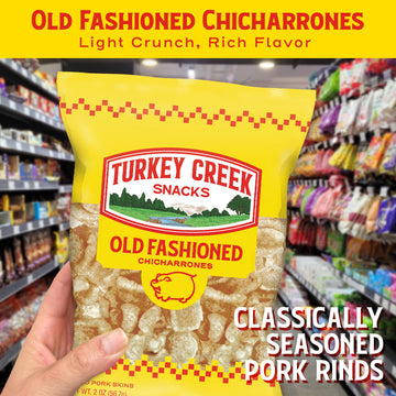 Turkey Creek Old Fashioned Chicharrones, Fried Pork Rinds - Original Flavored Pork Skins - Low Carb, Gluten-Free, Protein Snack