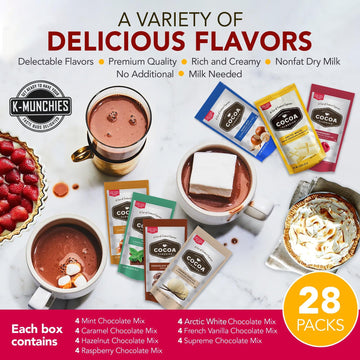 K-Munchies Cocoa Classics Hot Chocolate Mix - Assorted Pack of 28 (1.25 oz) - 7 Rich Flavors - Perfect Gift Set