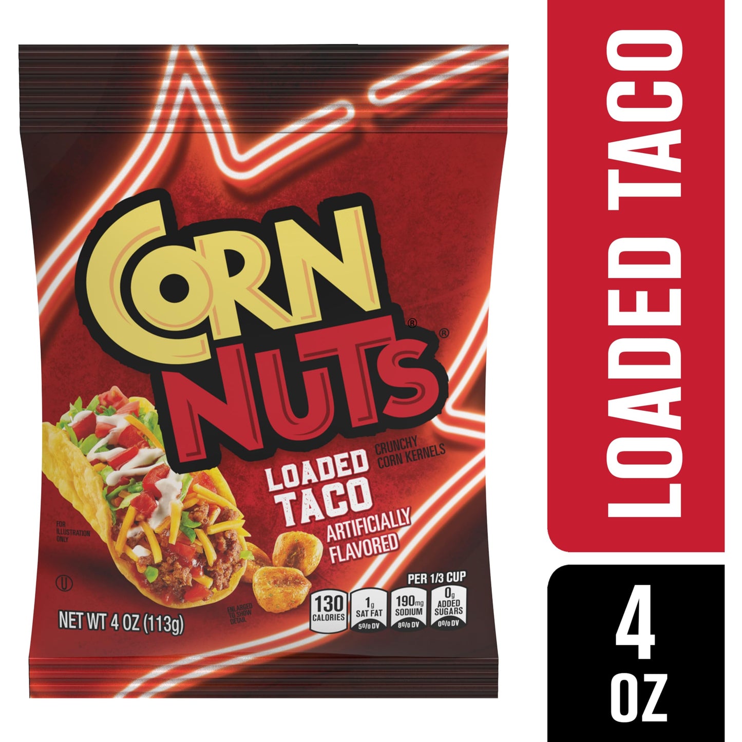 Corn Nuts Loaded Taco Flavored Corn Kernels, Crunchy Snack Box, 4oz (Pack of 12)
