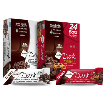 Nugo Dark Variety - Chocolate Pretzel 12 Bars & Chocolate Chocolate Chip 12 Bars, 12G Protein, Vegan, Gluten Free, Non-Gmo, Kosh