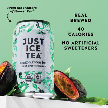 Just Ice Tea, Dragon Green Iced Tea, 12-Pack (12Oz Cans), Green Tea, Usda Certified Organic, Real Brewed, Low Calorie, No Artifi