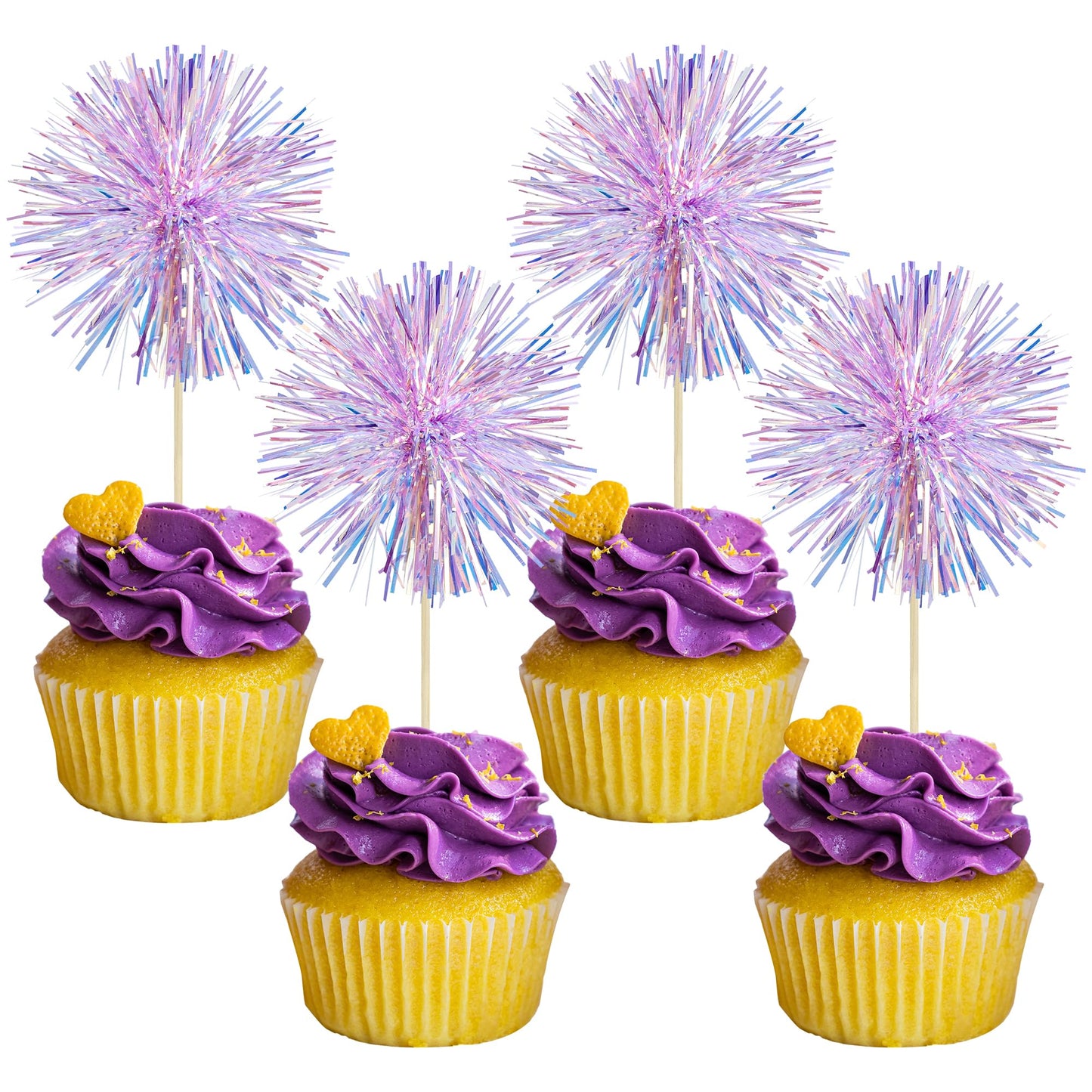 Gyufise 30Pcs Foil Celebration Item Cupcake Toppers Sparkle Tinsel Cake Toppers Tinsel Drink Cake Decoration Mixed Flavor Picks For Birthday Wedding Graduation Party Supplies Laser Purple