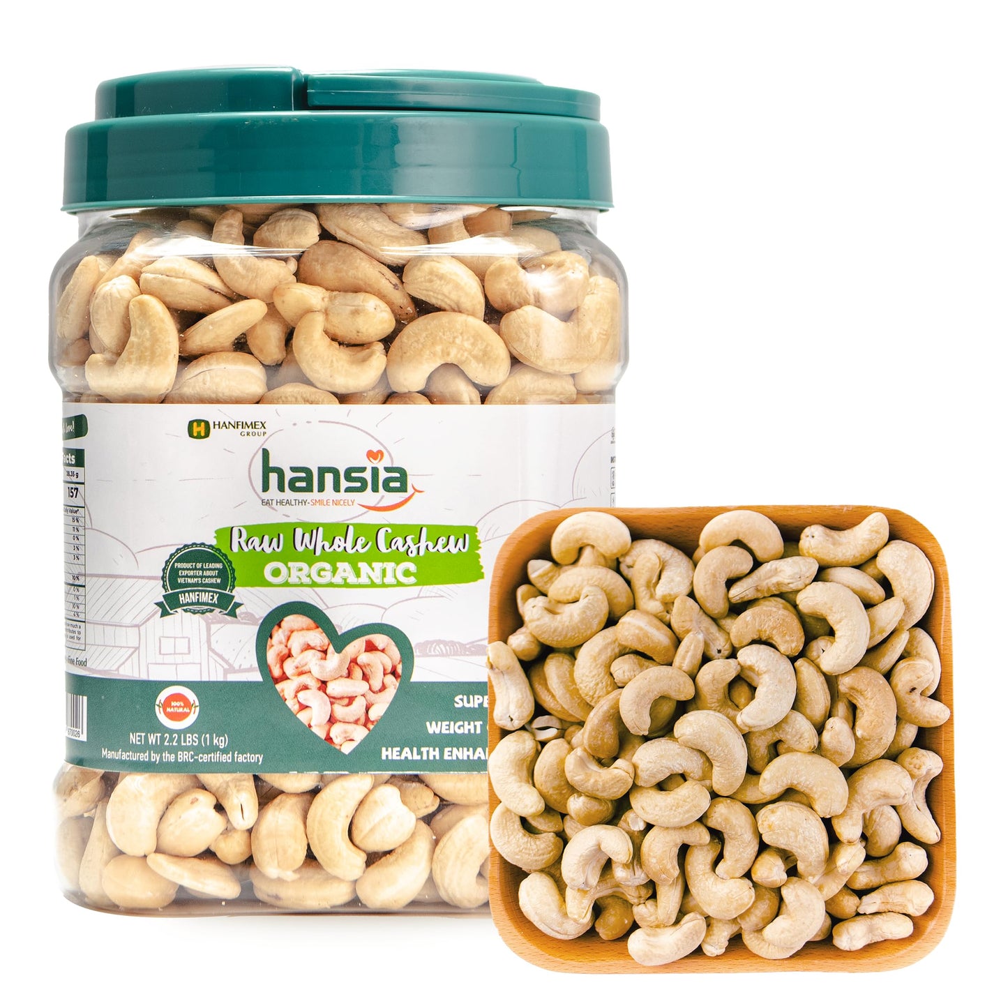 Hansia Raw Whole Cashew Kernels, Unsalted & Unroasted Cashews, Premium Quality For Snacking & Baking & Milk, Source of Natural F