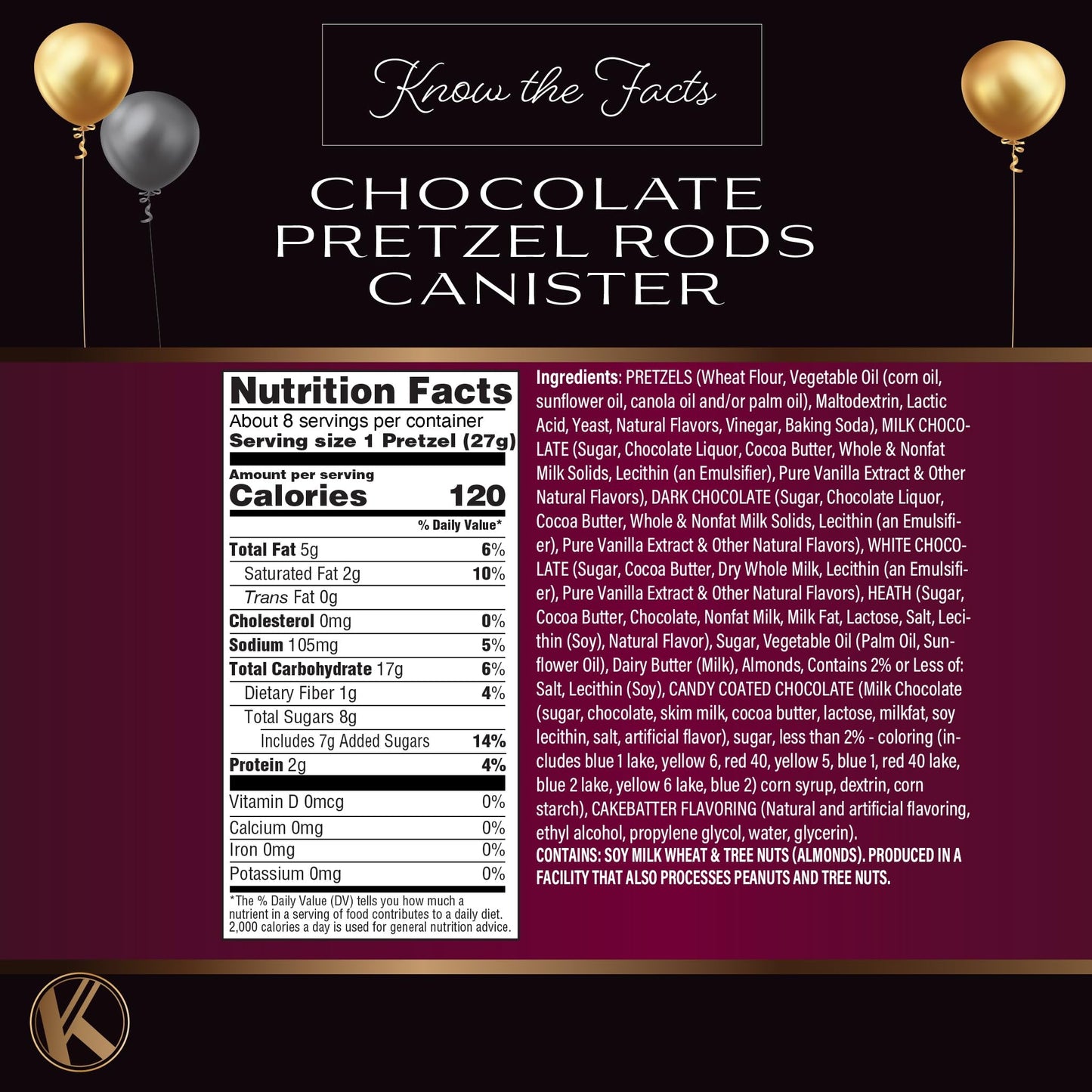 Kremery Creamy Chocolate Cravings - Birthday Treats, Chocolate Covered Pretzel Rods Gift Basket, In Clear Tube + Greeting Card (