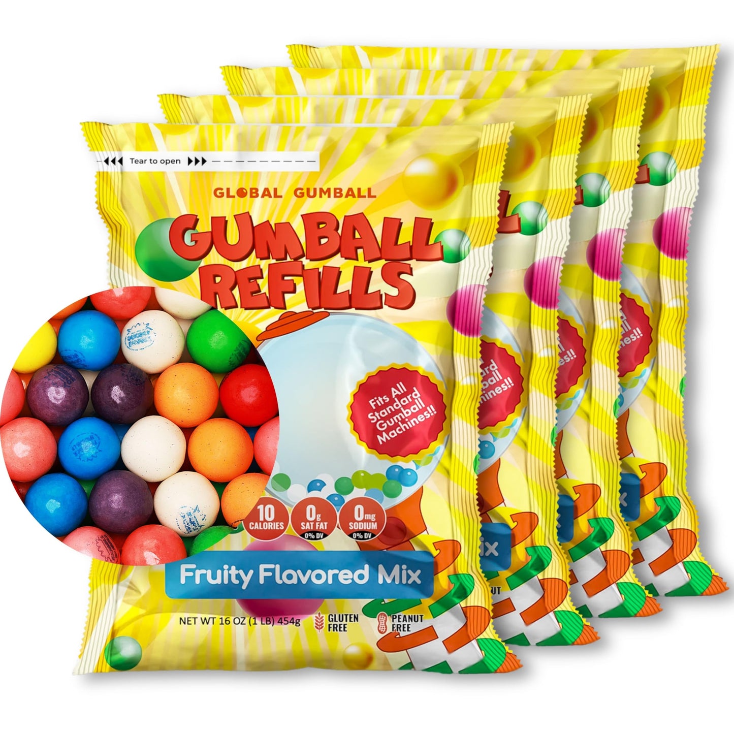 Gumballs For Gumball Machine - 0.5 Inch Mini Gumballs - 4 Lb Bulk Gum Balls For Kids - 7 Flavor Gumball Machine Refills - 1040 Pcs Gumballs Bulk Pack