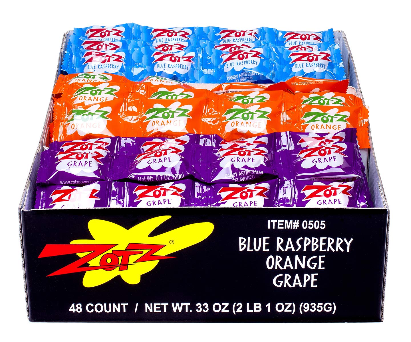 Zotz Fizz Power Candy Assorted - Fruit Flavored Hard Candy With A Fizzy Center | 48 Strings, 4 Pieces/String | Blue Raspberry, O