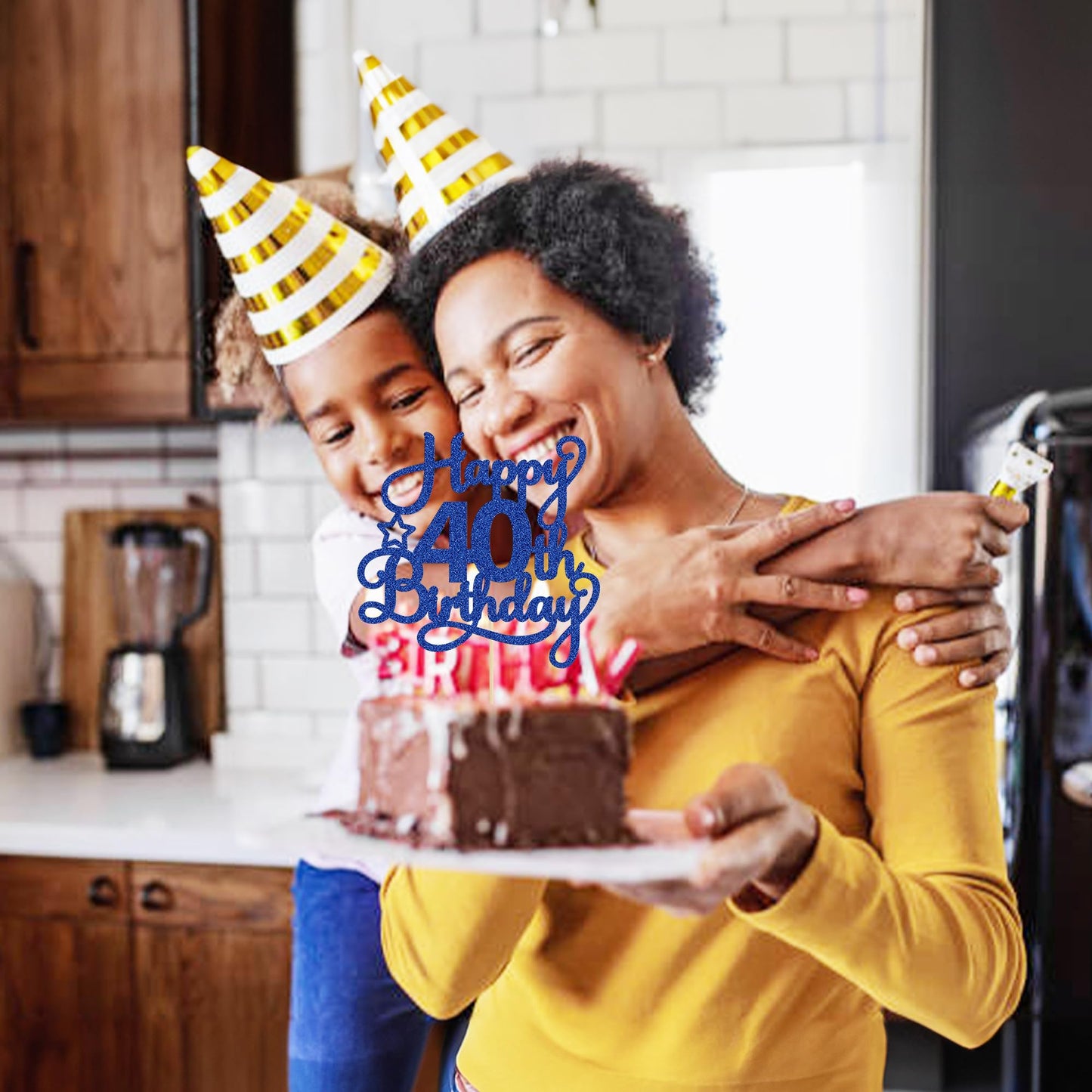 1 Pack Happy 40Th Birthday Cake Topper Blue Glitter 40 & Fabulous Cheers To 40 Years Old 40Th Birthday Cake Pick For Celebrating