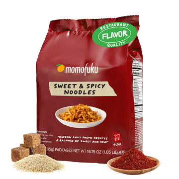 Momofuku Sweet & Spicy Ramen Noodles by David Chang, 5 Count (Pack of 1) Air-Dried Vegan Instant Noodles 11g of Plant Based Prot
