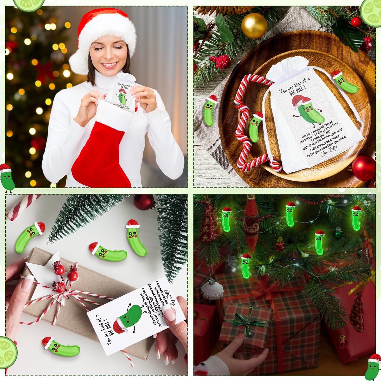 Roundfunny 30 Sets Emotional Support Gifts Bulk Cute Resin Luminous Pickle Taco With Inspirational Card Organza Bag For Coworker