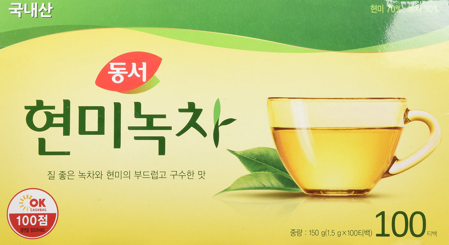 Dongsuh Korean Brown Rice Green Tea, Traditional Korean Tea Blend, 100 1.5G Tea Bags