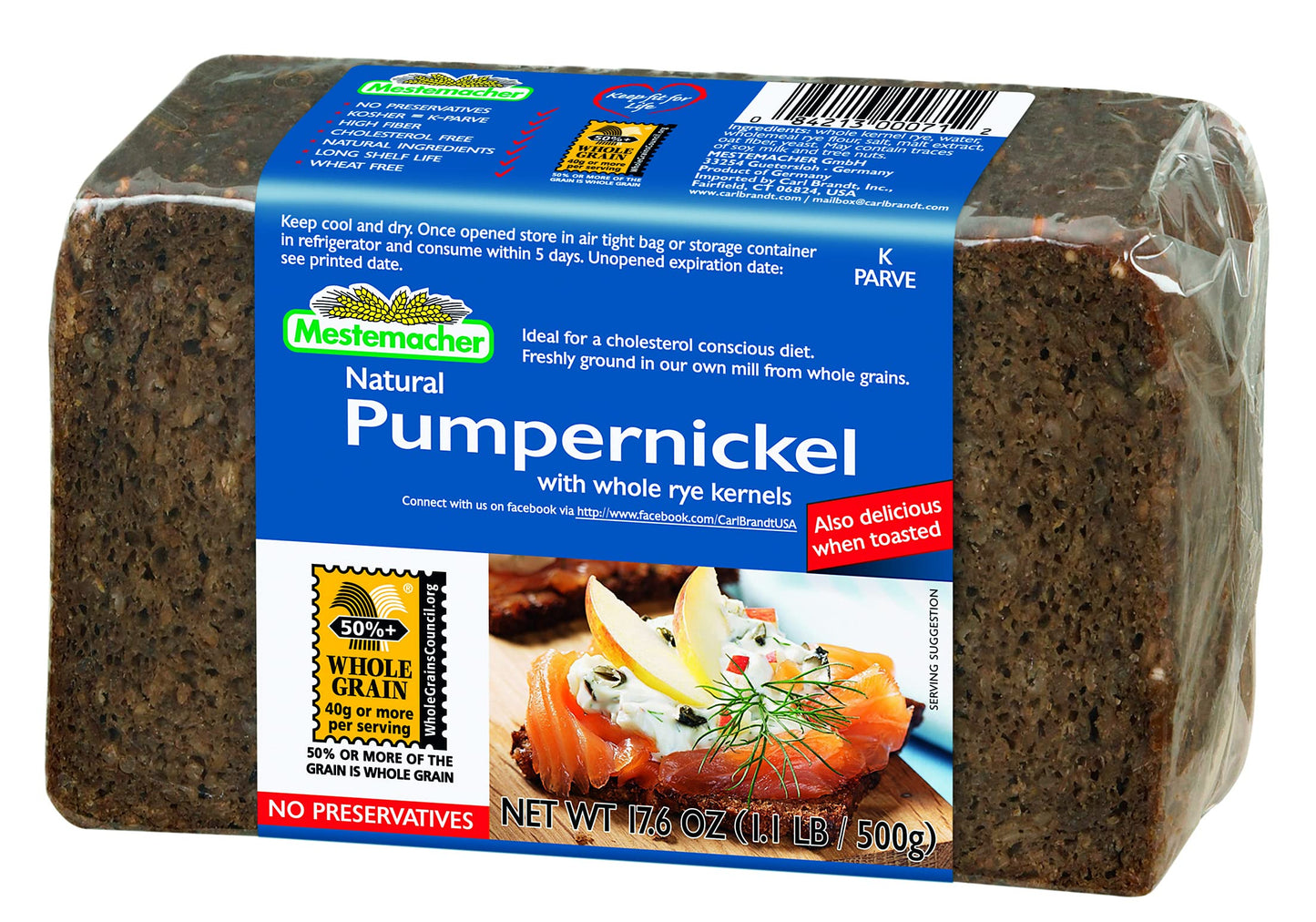 Mestemacher Whole Grain Bread (Pumpernickel, 17.6 oz, pack of 6)