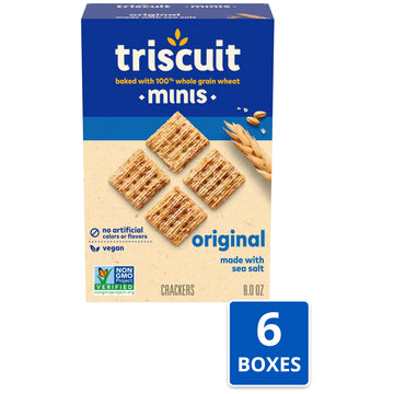 Triscuit Minis Original Whole Grain Wheat Crackers, Vegan Snacks, Bulk Snack Crackers, 6 - 8 oz Boxes
