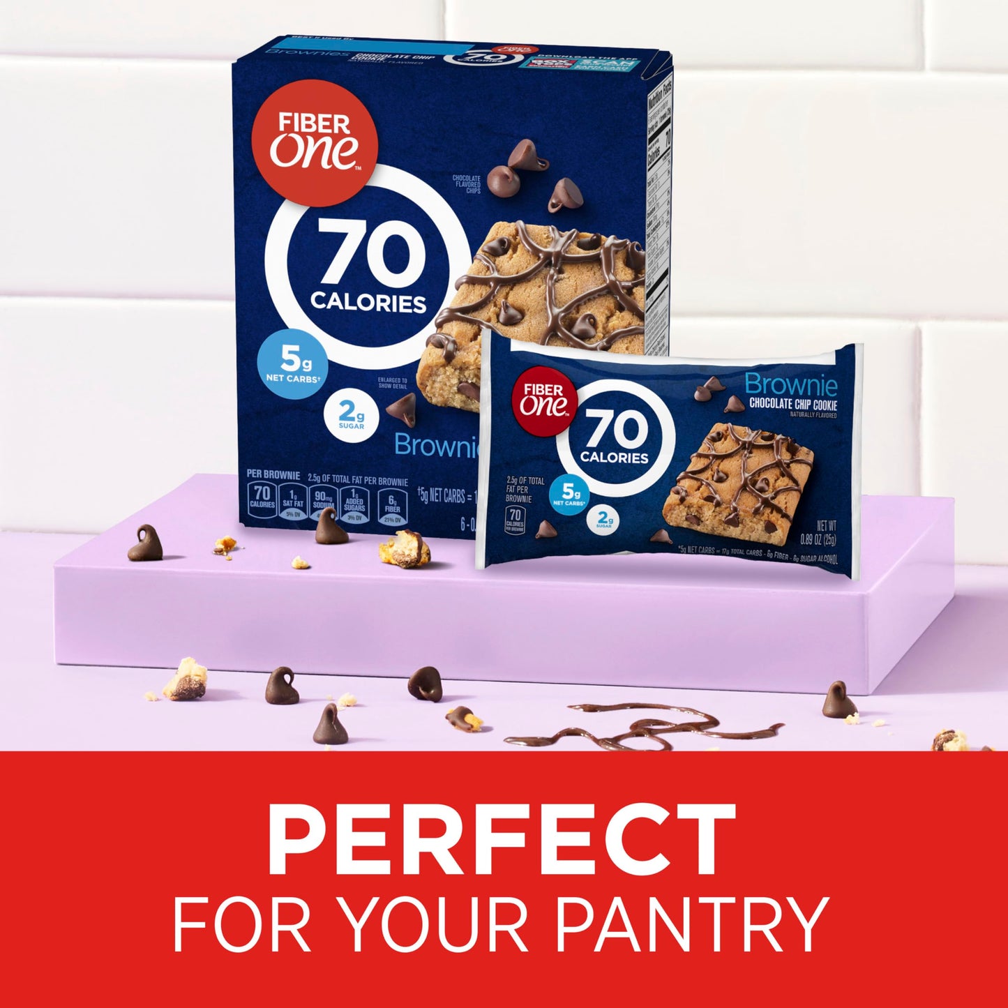 Fiber One 70 Calorie Brownies, Chocolate Chip Cookie, Snack Bars, 6 Bars, 5.34 Oz (Pack Of 8)