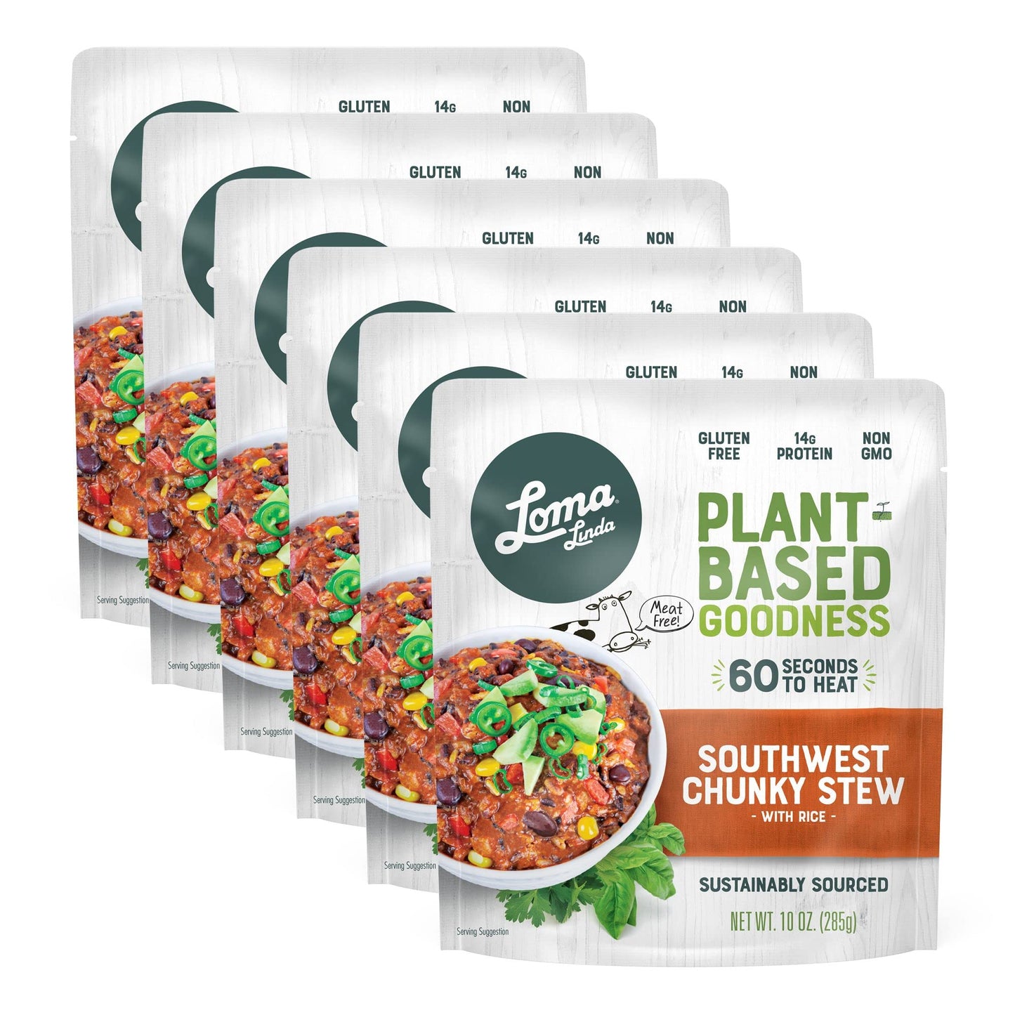 Loma Linda Blue - Plant-Based Complete Meal Solution - Heat & Eat Southwest Chunky Stew (10 oz) (Pack of 6) - Non-GMO, Gluten Fr