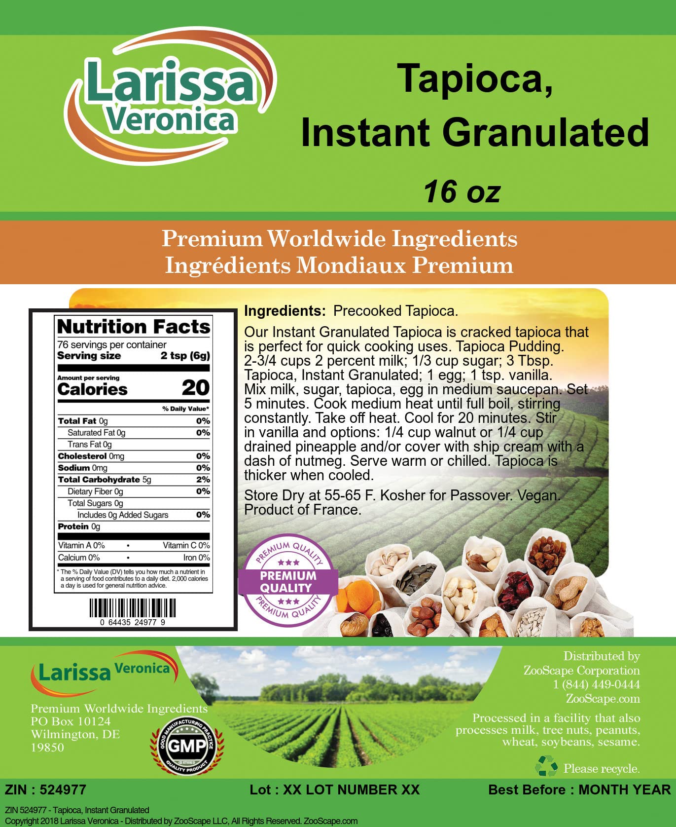 Tapioca, Instant Granulated (16 Oz, Zin: 524977) - 3 Pack