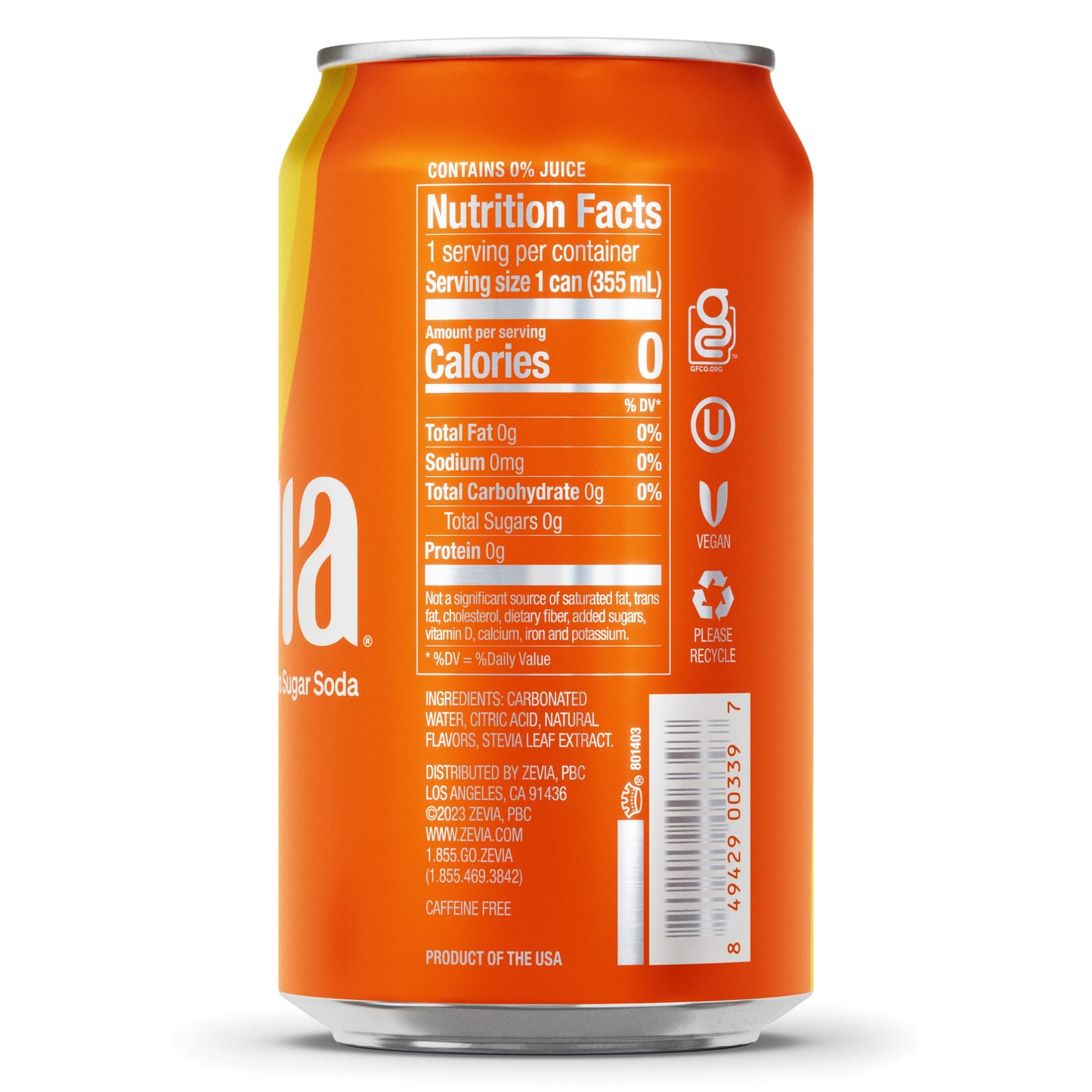 Zevia Zero Calorie Soda, Orange, 12 Ounce Cans (Pack of 6)