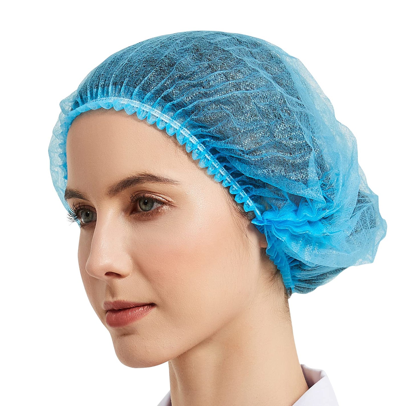 Protectx 100-Pack Blue Disposable Hair Nets, Elastic Head Cover, Bouffant Caps, Sanitation Head Cover For Food Service, Spa Men