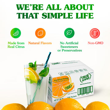 TRUE ORANGE Water Enhancer, Bulk Pack, Zero Calorie Flavoring, For Bottled Water, Iced Tea & Recipes, Flavor Packets Made with R