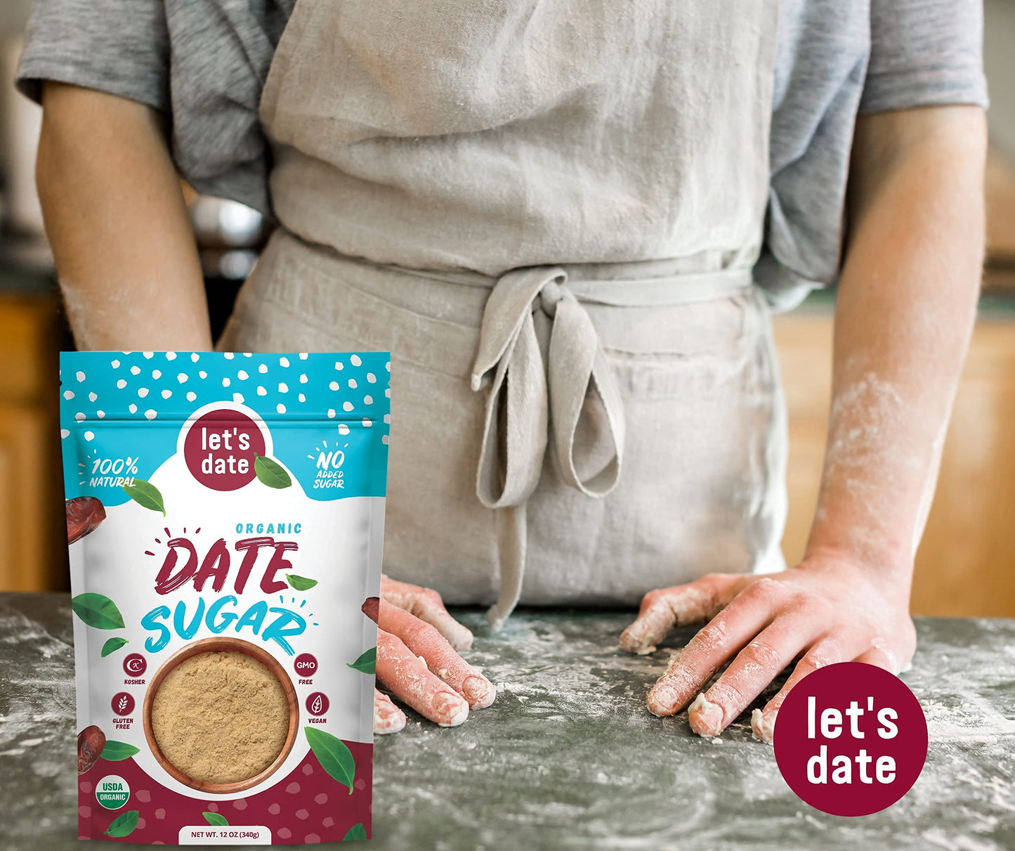 Lets Date Organic Date Sugar, 12oz, Brown, Vegan, Gluten Free, Non-GMO, Natural Sweetener, Baking Sugar Alternative