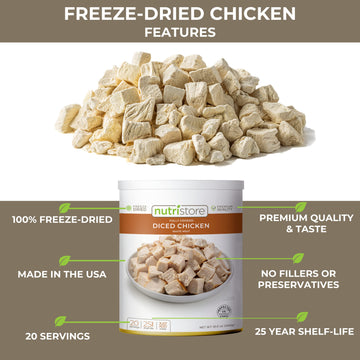 Nutristore Freeze Dried Chicken, Emergency Survival Bulk Food Storage, Premium Quality Meat, Perfect for Lightweight Backpacking