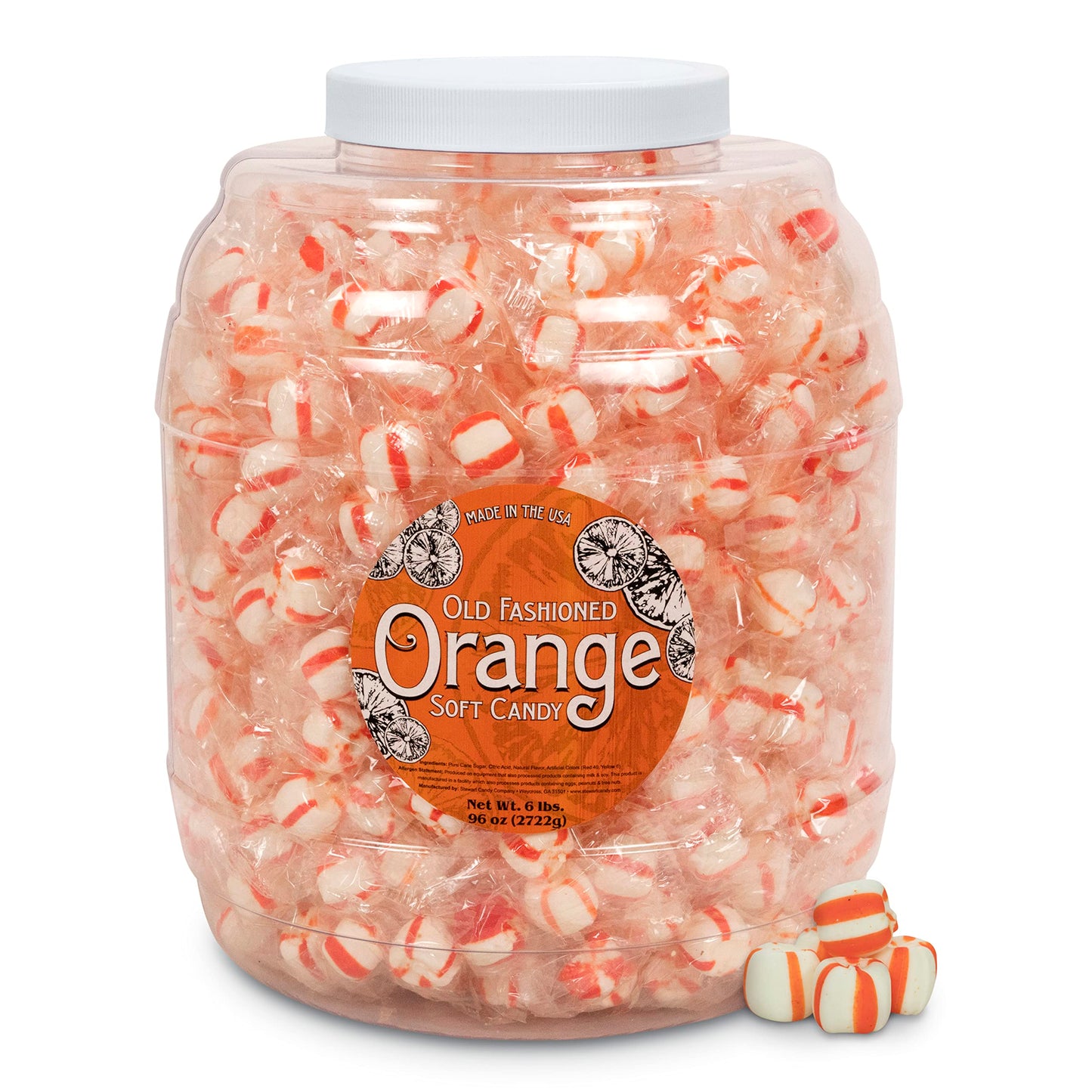 Stewart Candy Old Fashioned Pure Cane Sugar Candy Puff Balls -Made In The Usa (Orange Flavor - 96Oz Jar)