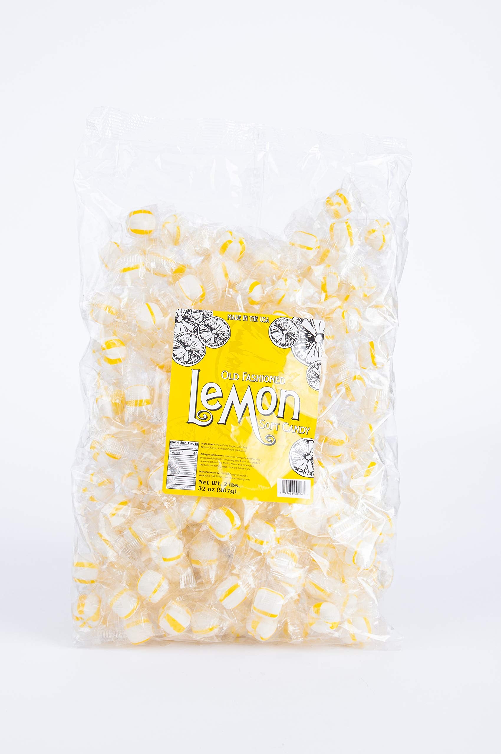 Stewart Old Fashioned Lemon Flavored Pure Sugar Candy Puff Balls - Individually Wrapped Candy Snack, Fat-Free, Cholesterol-Free,