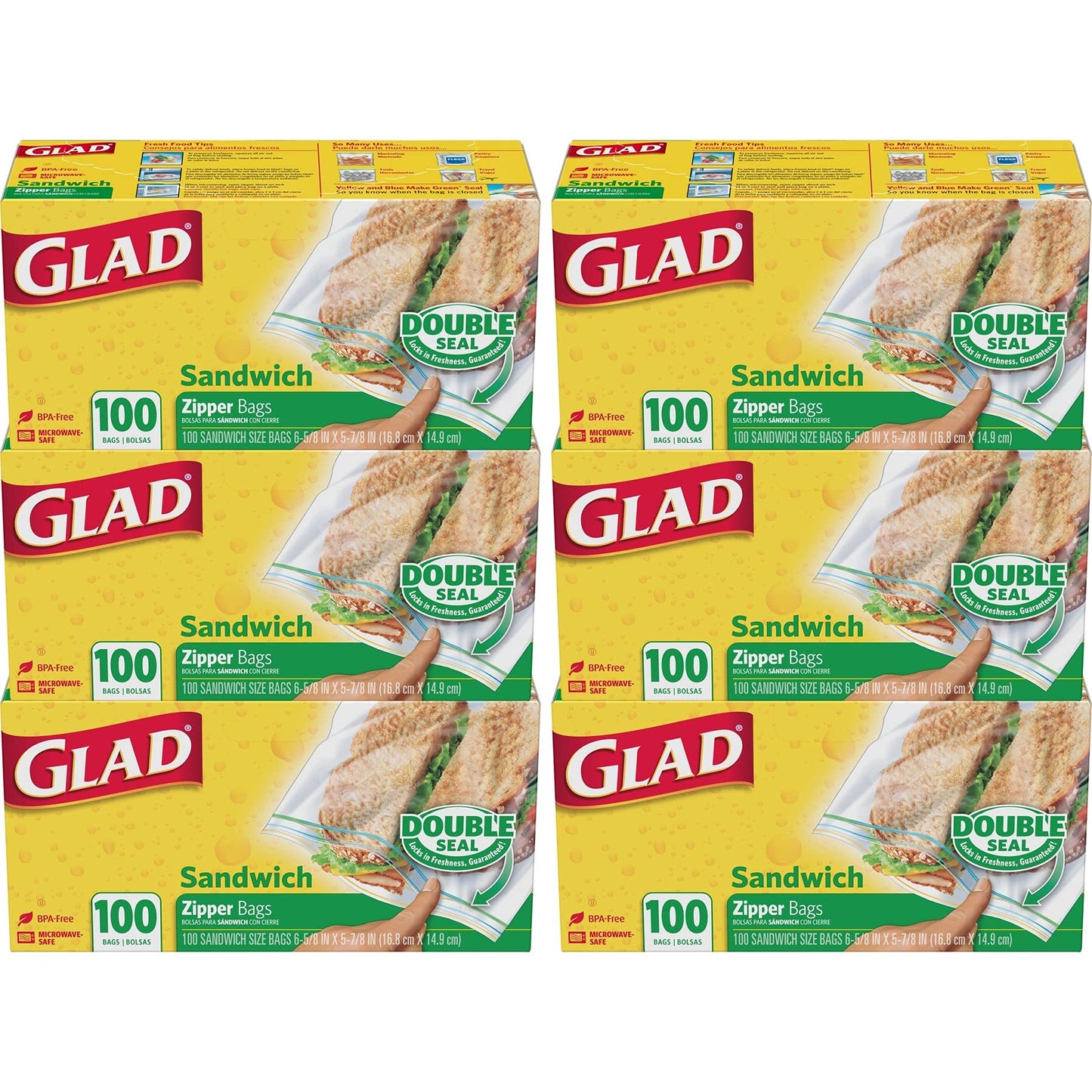 Glad Zipper Food Storage Sandwich Bags, On-The-Go Snack And Lunch Bags, Zipper Sandwich Sealer, Microwave Safe, Bpa Free, 100 Co