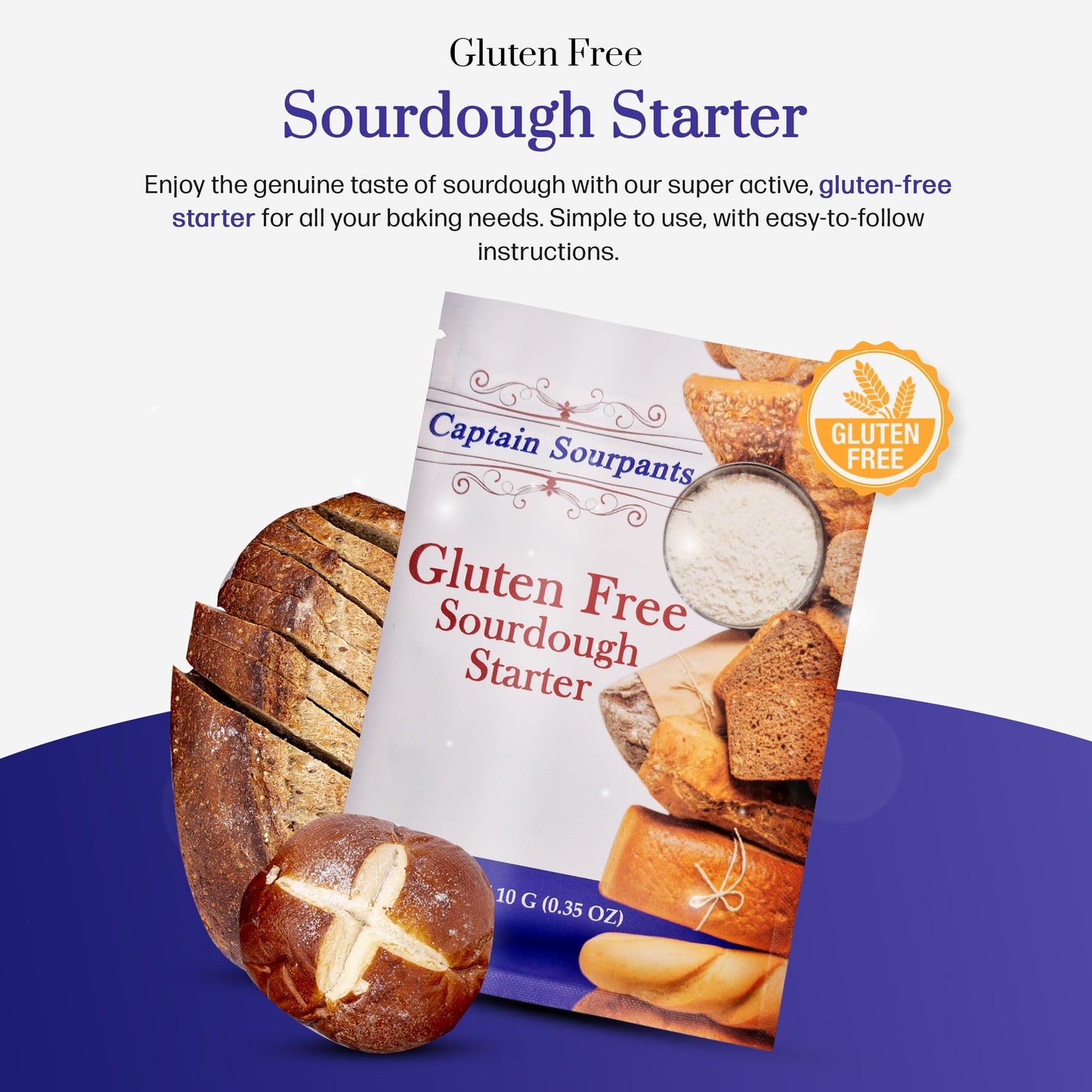 Gluten Free Sourdough Starter - Dehydrated Heirloom Style Gluten Free Sourdough Starter for Sourdough Bread, Pizza, Buns, Pancak