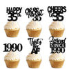18pcs Black Glitter Happy 35th Dessert Cupcake Topper Pick for Funny Legend Since 1990 Theme Decor Supplies Men Women Happy 35 B