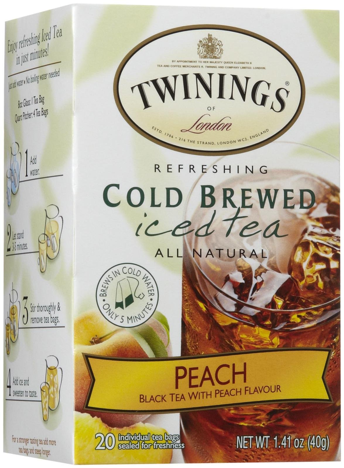 Twinings Peach Cold Brewed Iced Tea, 20 Count Box (Pack Of 2)