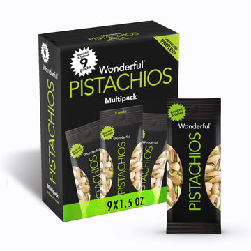 Wonderful Pistachios In Shell, Roasted & Salted Nuts, 1.5 Ounce Bag (Pack Of 9), Protein Snacks, On-The-Go, Individually Wrapped