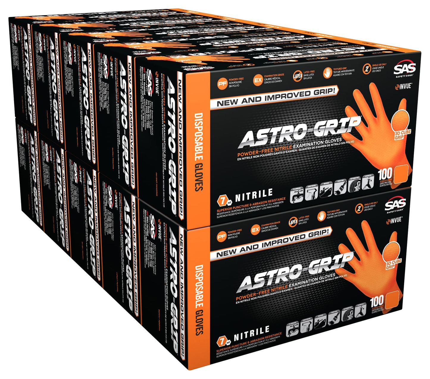 Sas Safety 66575 Nitrile Astro Grip Powder-Free Disposable Glove, Xx-Large (Pack Of 1000), Orange
