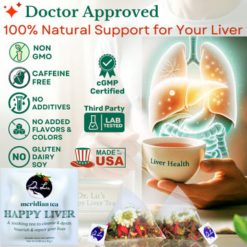 Dr. Lu’s Happy Liver Tea - 15 Count Natural Detox Blend with Milk Thistle, Turmeric & Dandelion for Liver Support