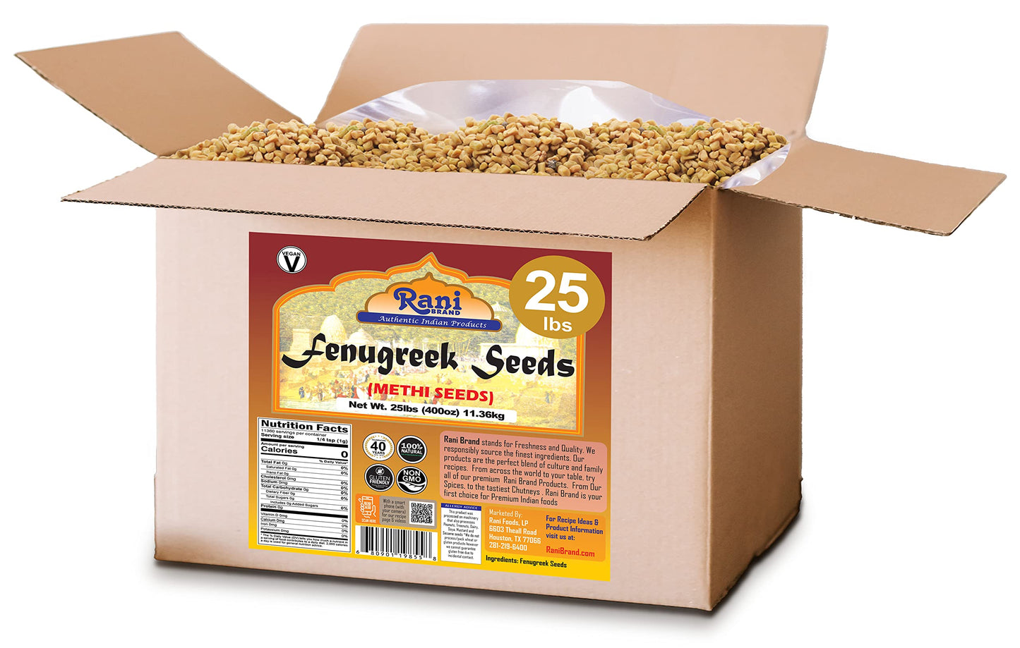 Rani Fenugreek (Methi) Seeds Whole 400Oz (25Lbs) 11.36Kg Bulk Box, Trigonella Foenum Graecum ~ All Natural | Vegan | Gluten Frie