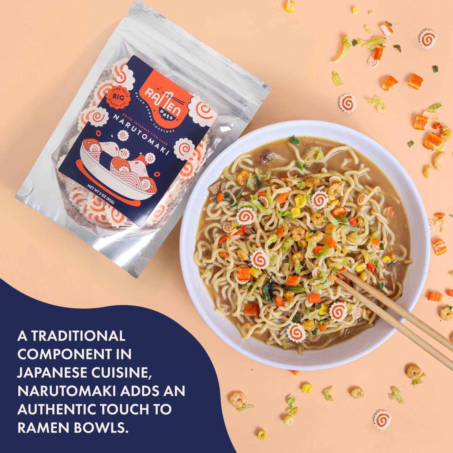 Ramen Eats Dehydrated Fish Cake Narutomaki Noodle Topping 3 Oz (Big Version)