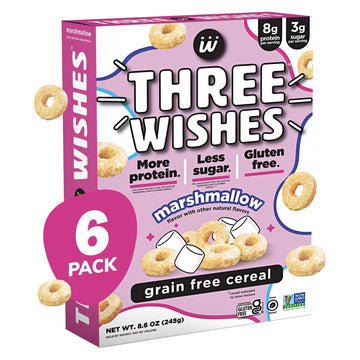 Protein And Gluten Free Breakfast Cereal By Three Wishes (6-Pack) - Marshmallow – 8G Of Protein And 3G Of Sugar Snack - Kosher, Grain-Free, Dairy-Free, Vegan And Peanut-Free - Non-Gmo
