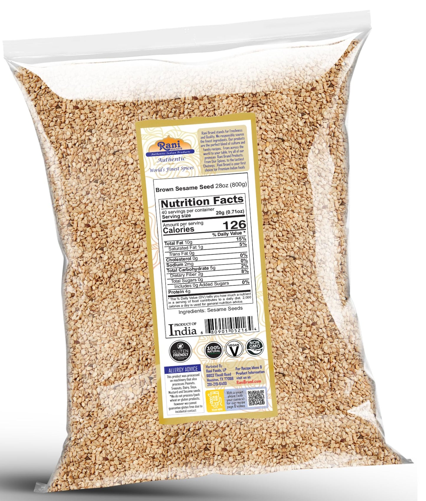 Rani Sesame Seeds Whole Brown, Raw (Till) 28Oz (800Gm) ~ All Natural | Gluten Friendly | Non-Gmo | Kosher | Vegan | Indian Origi