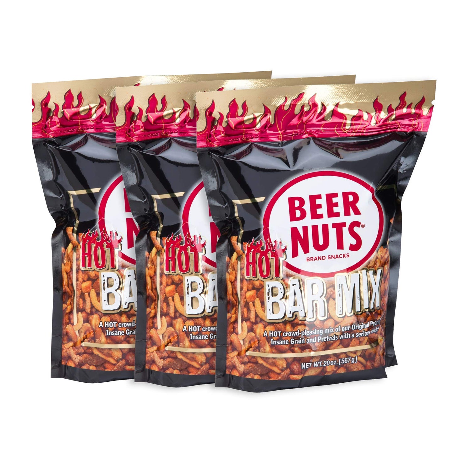 Malt Drink Nuts Habanero Bar Mix - Fiery Hot Habanero Mix Of Peanuts Corn Sticks & Insane Grain - 20Oz Resealable Bag (Pack Of 3)