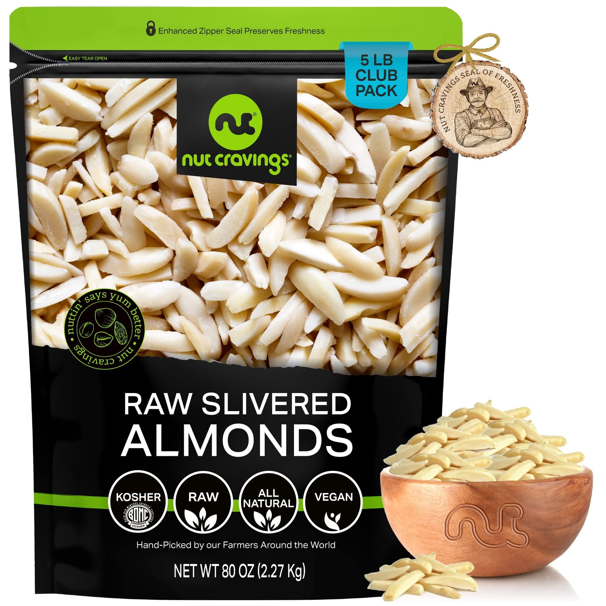 Nut Cravings - Raw Slivered Almonds, Unsalted, (80Oz - 5 Lb) Packed Fresh In Resealable Bag - Nut Snack - Healthy Protein Food,