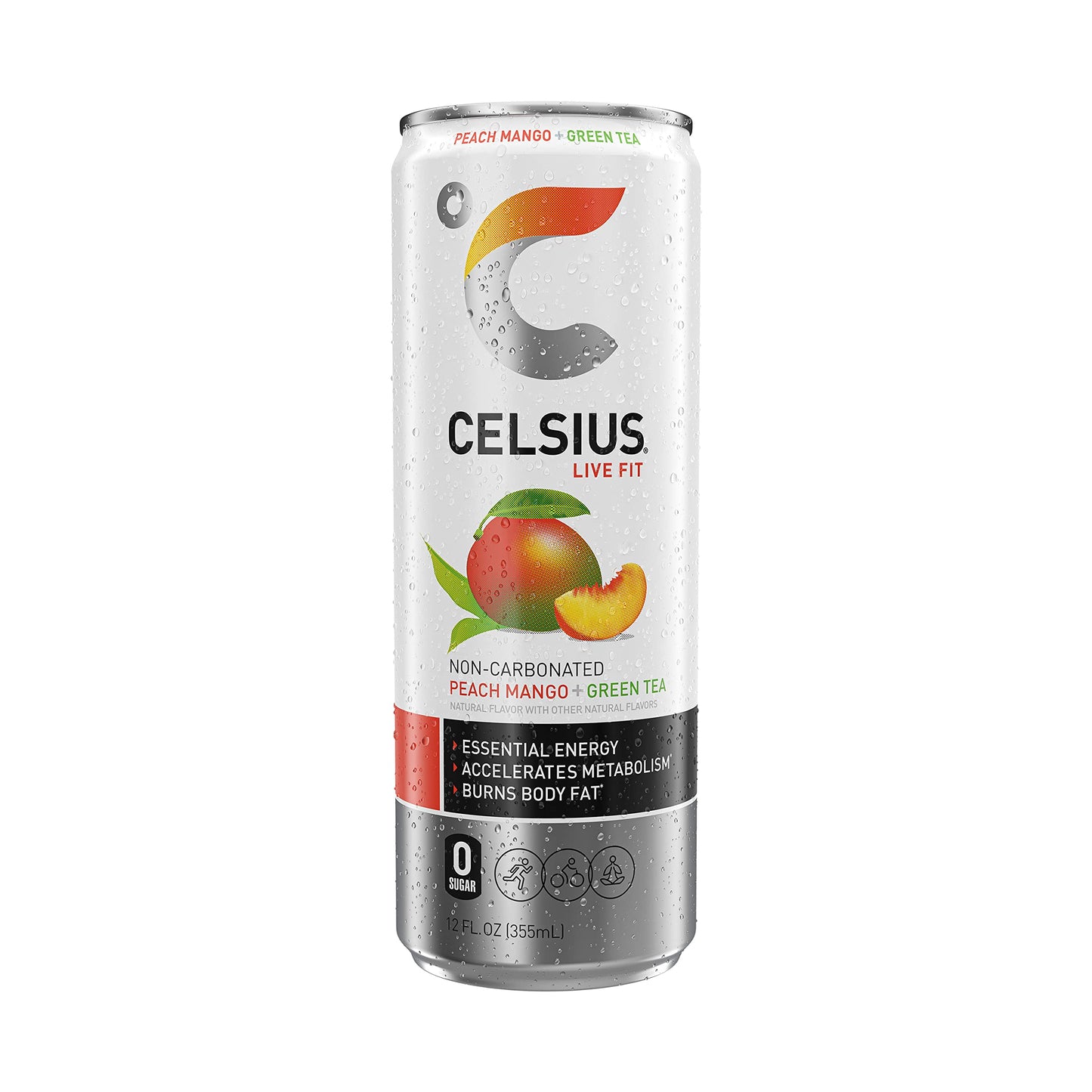 CELSIUS Peach Mango Green Tea, Functional Essential Energy Drink, 12 Fl Oz (Pack of 24)