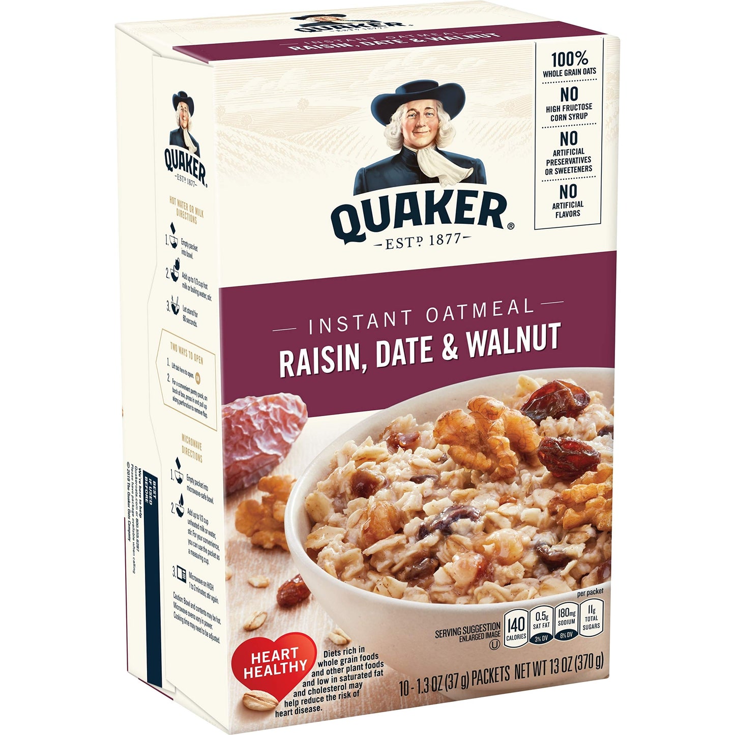 Quaker Instant Oatmeal, Raisin, Dates & Walnuts, 10 Ct, 1.3 Oz