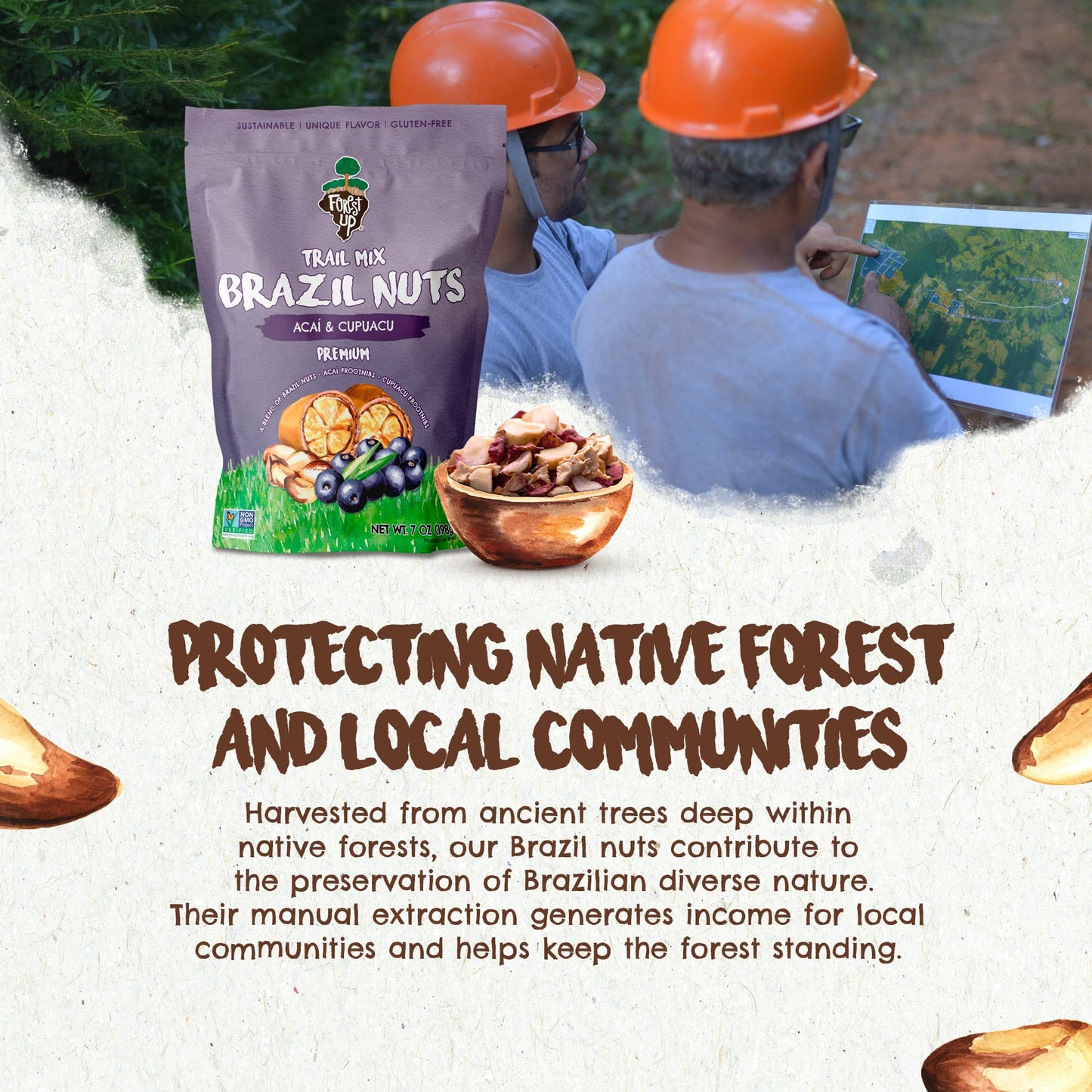 Snack Açaí Trail Mix 7 Oz – The True Organic Brazil Nuts Roasted + Açaí Fruit Nibs + Cupuaçu Fruit Nibs – Nutrient-Rich And Practical Combo – Fresh, Vegan And Gluten Free – Forest Up