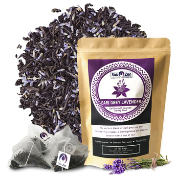 Sou Zen Earl Grey Lavender Tea 30 Corn-Fiber Pyramid Tea Bags | Premium Quality Tea Leaves And Flowers | Raw And Naturally Organ