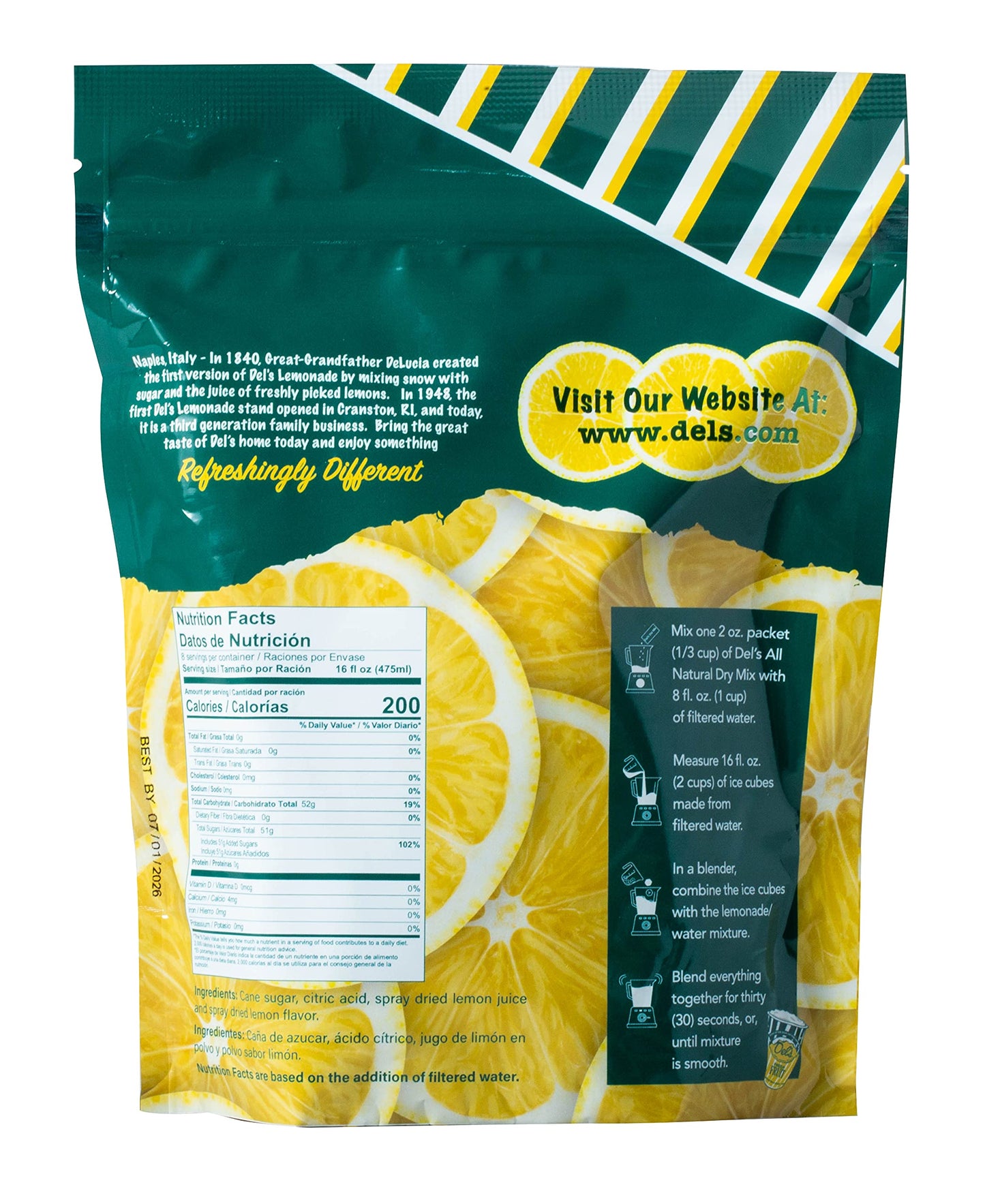 Del'S Lemonade All Natural Frozen Lemonade 8 Packet Pouch