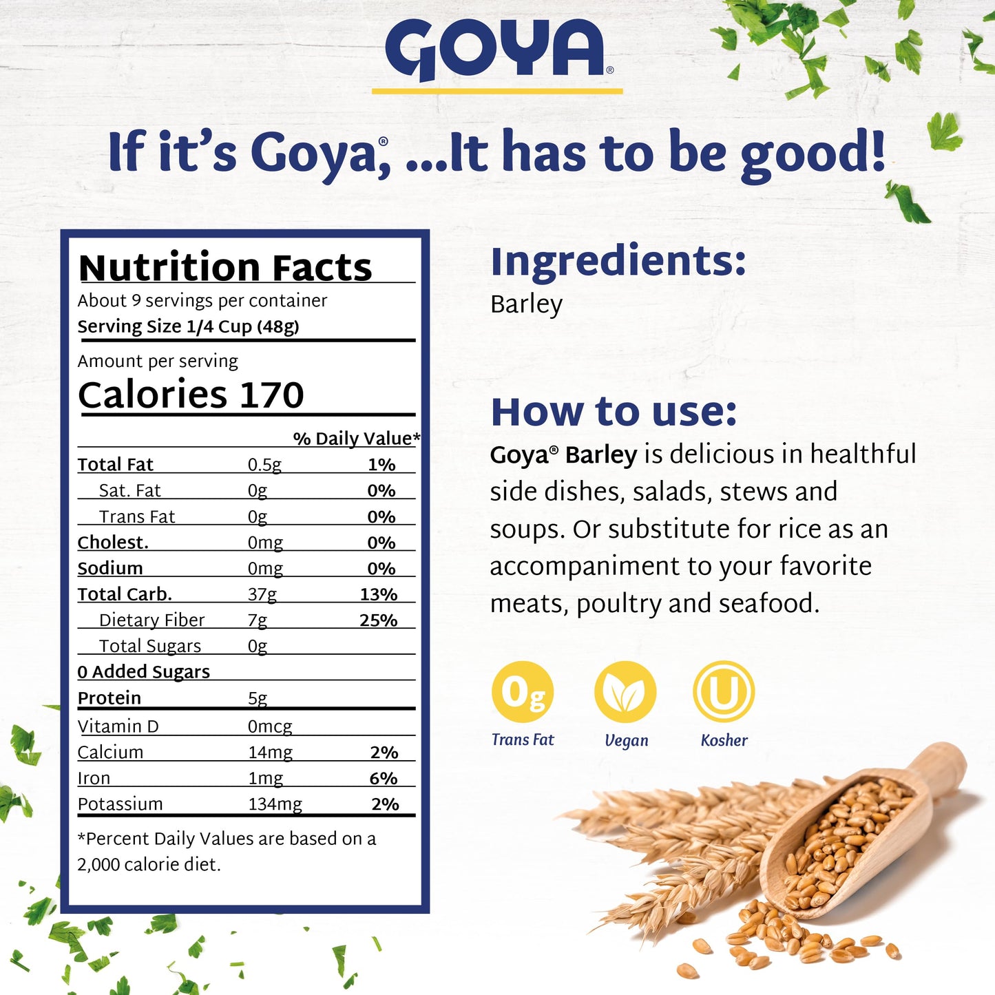 Dry Barley Grain By Goya, Pearl Barley, Pantry Staples, Cebada, Barley For Cooking, Cereal, And Soup, High In Fiber, Nutritious And Versatile, 16Oz. Bag