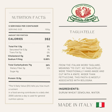 Rustichella D'Abruzzo Tagliatelle Pasta - 250G, Classic Italian Durum Wheat, Traditional Hand-Cut Style, Perfect For Bolognese &