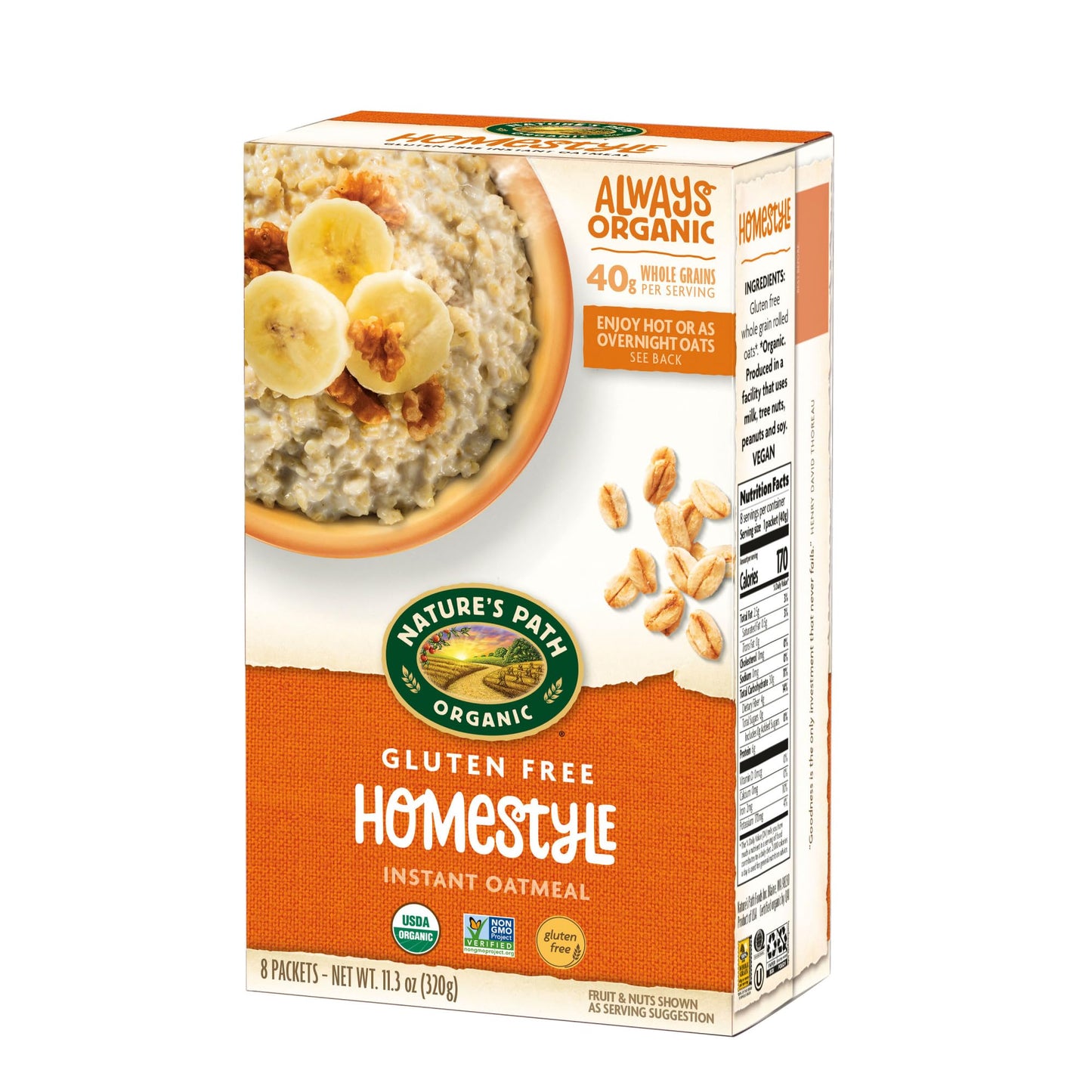 Nature's Path Organic Gluten Free Homestyle Instant Oatmeal, Non-GMO, 11.3 Ounce
