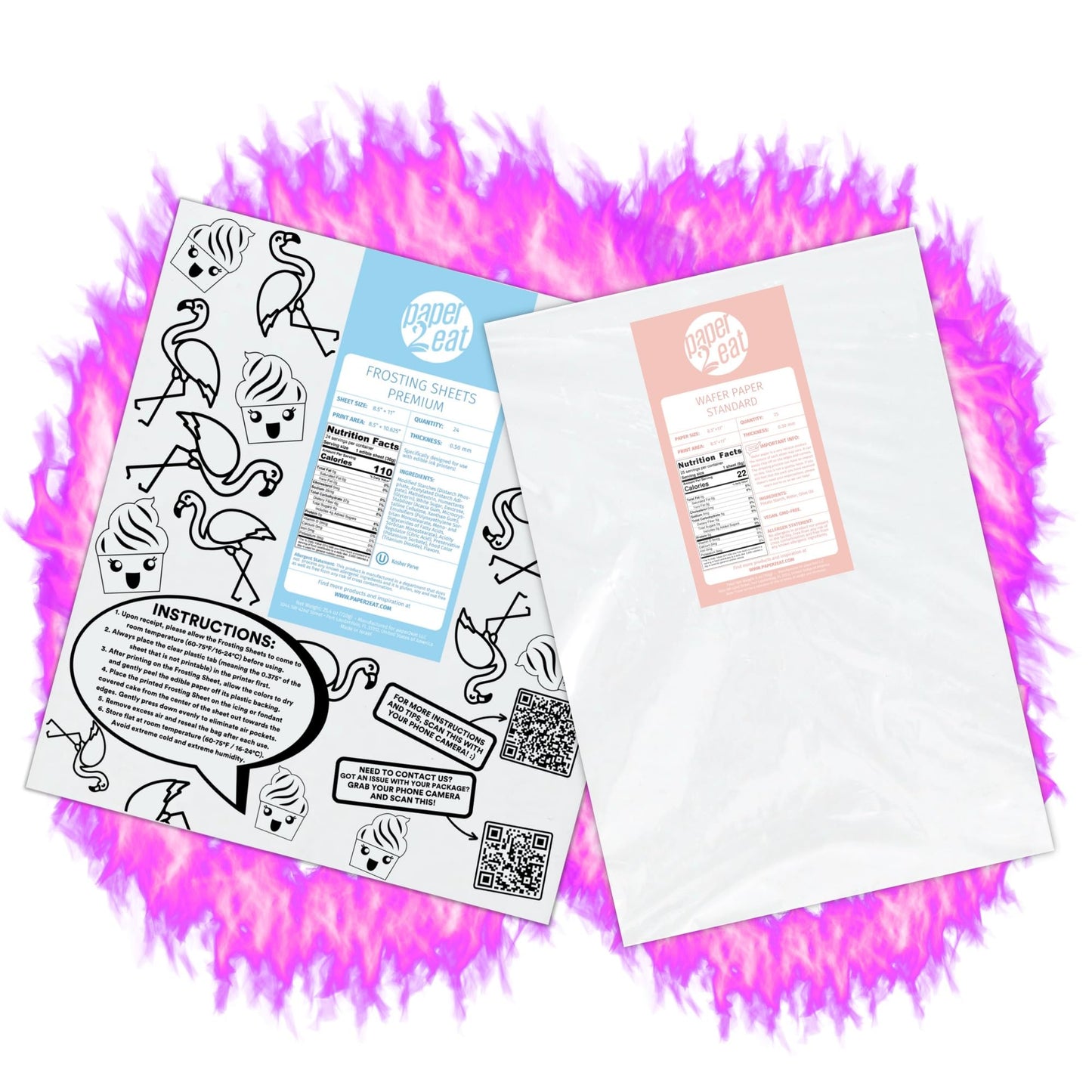 Paper2Eat Burn-Away Cake Edible Paper Combo (Frosting Sheets Premium 8.5'' X 11'' - 24 Count + Wafer Paper Standard (0.30 Mm) -