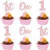 24 PCS One Cupcake Toppers Glitter 1st Birthday Cupcake Picks Number 1 First Birthday One Cake Decorations for Baby Shower Kids