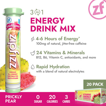 Zipfizz Daily Energy Drink Powder, Sugar-Free, Electrolyte Powder, Prickly Pear, 20 Pack (0.39 Ounce Each)